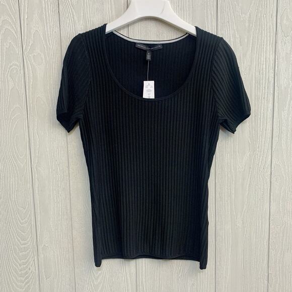 White House Black Market Black Ribbed Scoop Neck Sweater Medium NWT - Picture 1 of 5